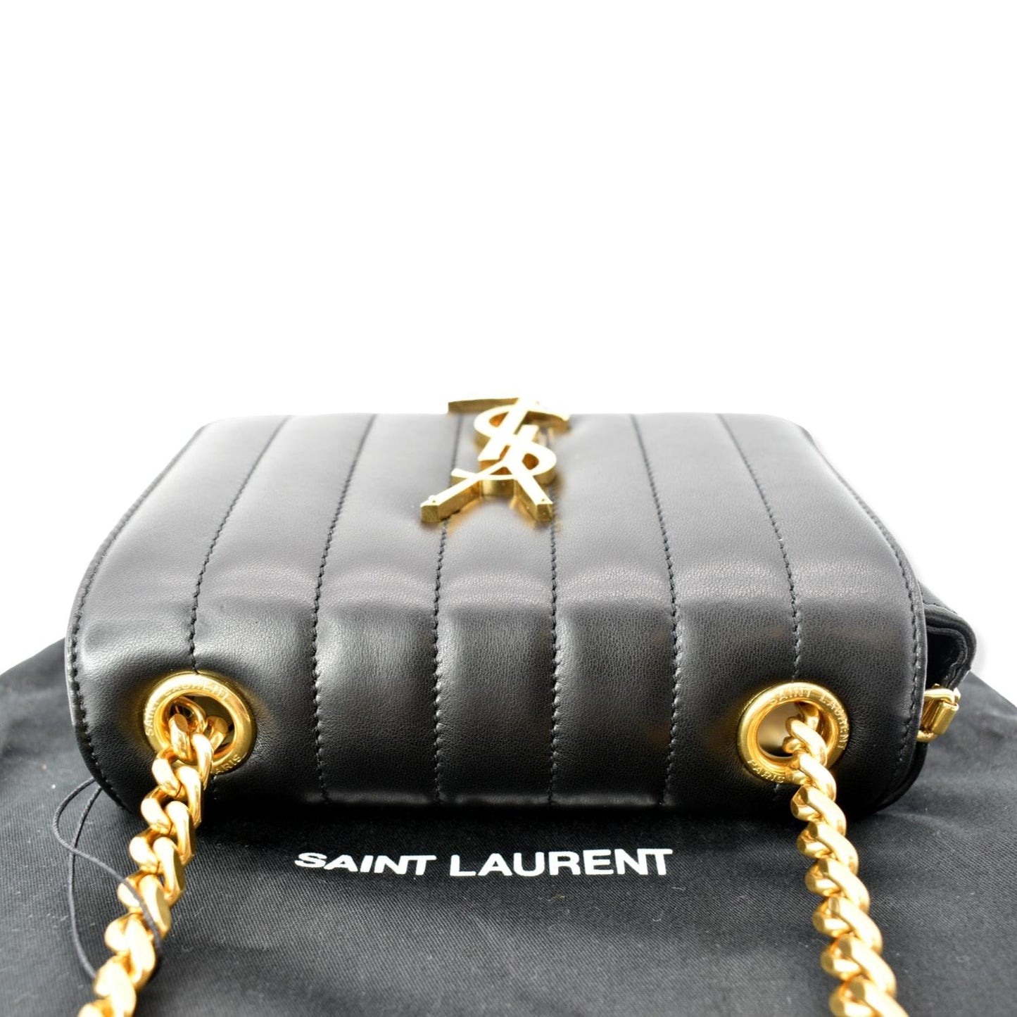 SAINT LAURENT Vicky Small Monogram Leather Chain Crossbody Bag Black