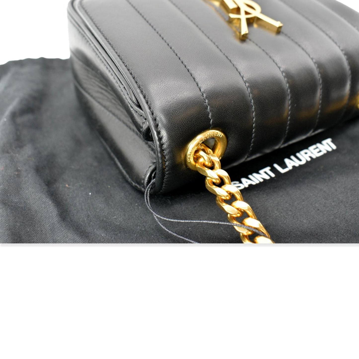 SAINT LAURENT Vicky Small Monogram Leather Chain Crossbody Bag Black