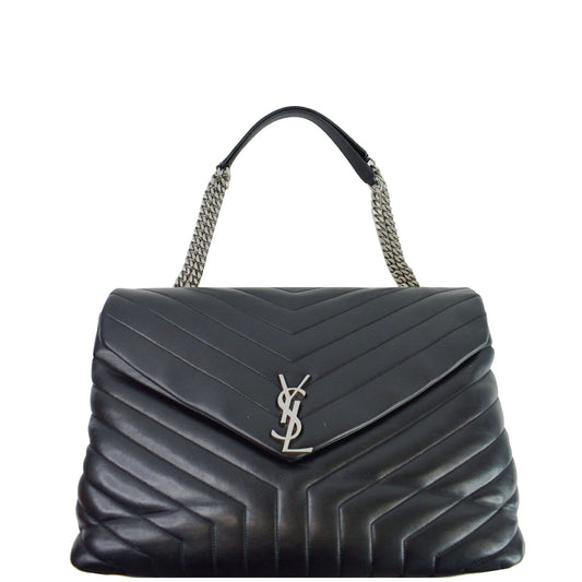 SAINT LAURENT Large Loulou Calfskin Matelasse Chain Shoulder Bag Black