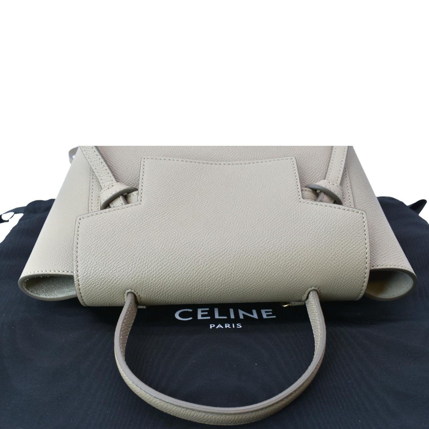 CELINE Mini Belt Grained Leather 2Way Shoulder Bag Taupe