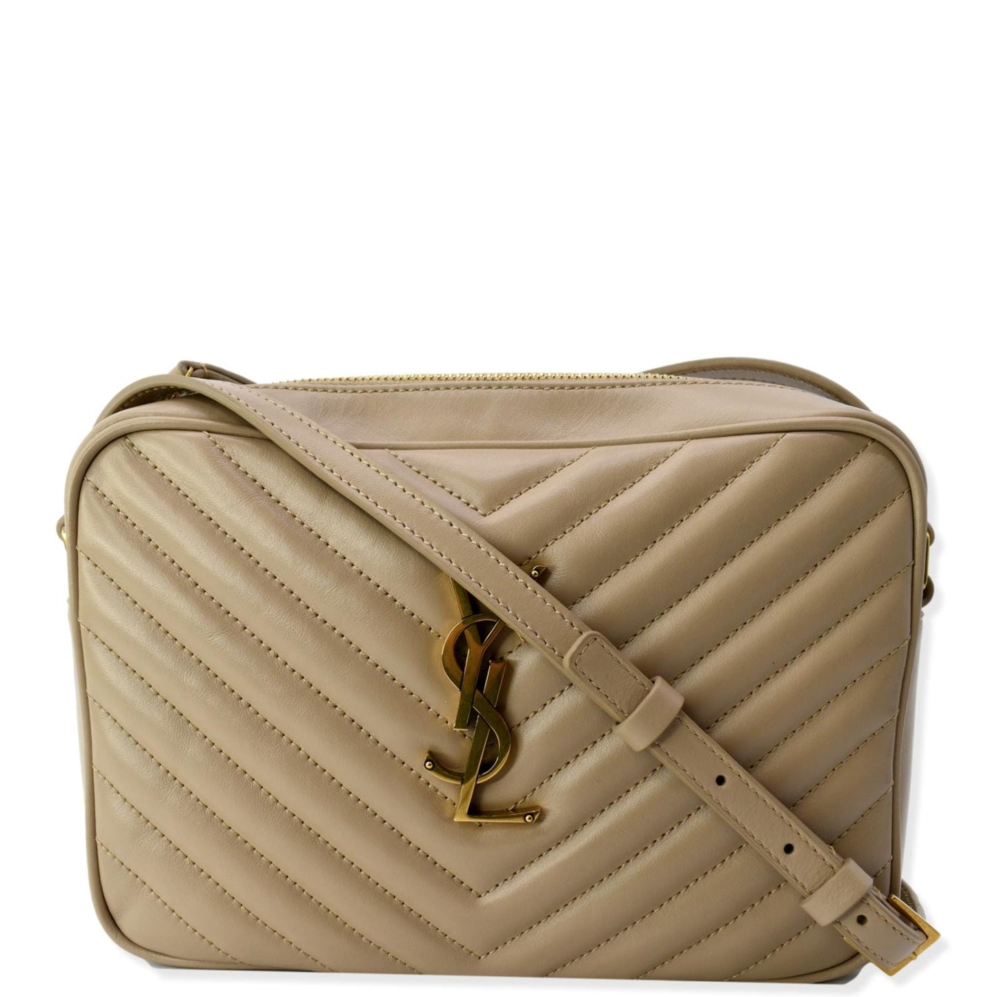 SAINT LAURENT Lou Leather Camera Crossbody Bag Beige