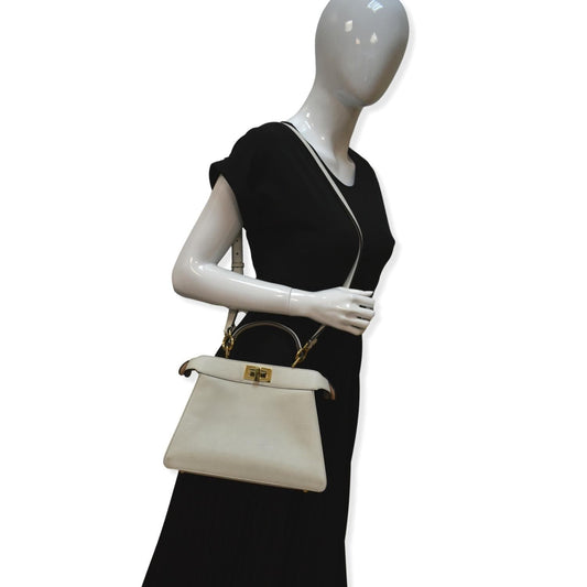 FENDI Peekaboo Iseeu Small Leather Tote Bag White