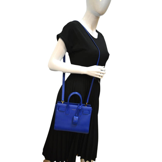 SAINT LAURENT Sac de Jour Leather Shoulder Bag Blue
