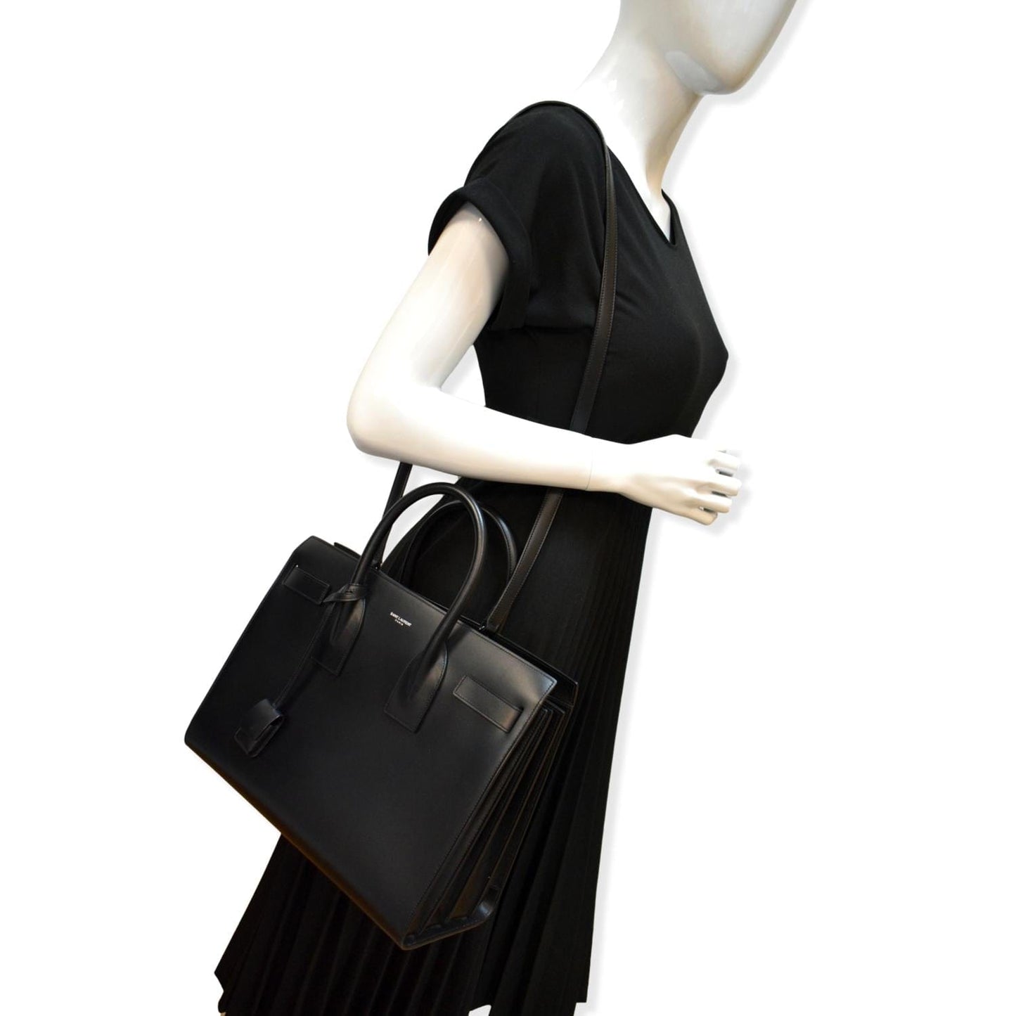 SAINT LAURENT Sac de Jour Leather Shoulder Bag Black