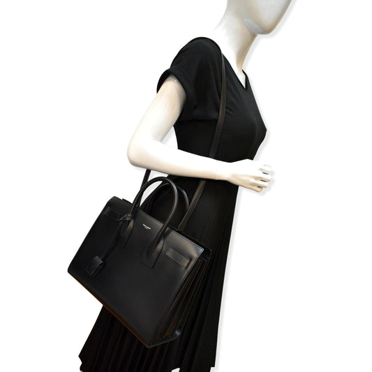 SAINT LAURENT Sac de Jour Leather Shoulder Bag Black