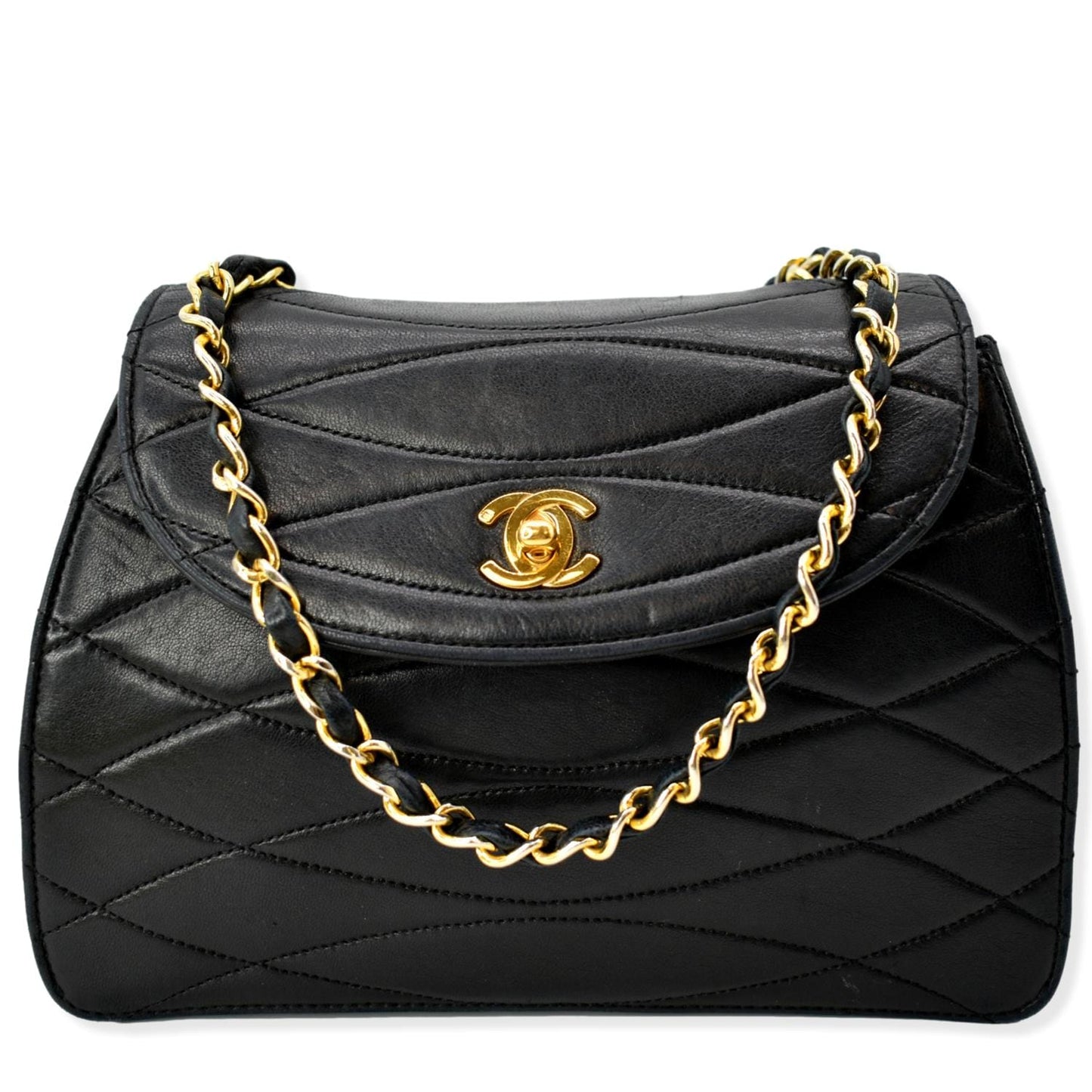 CHANEL Rare Wave GHW CC Flap Lambskin Shoulder Bag Black