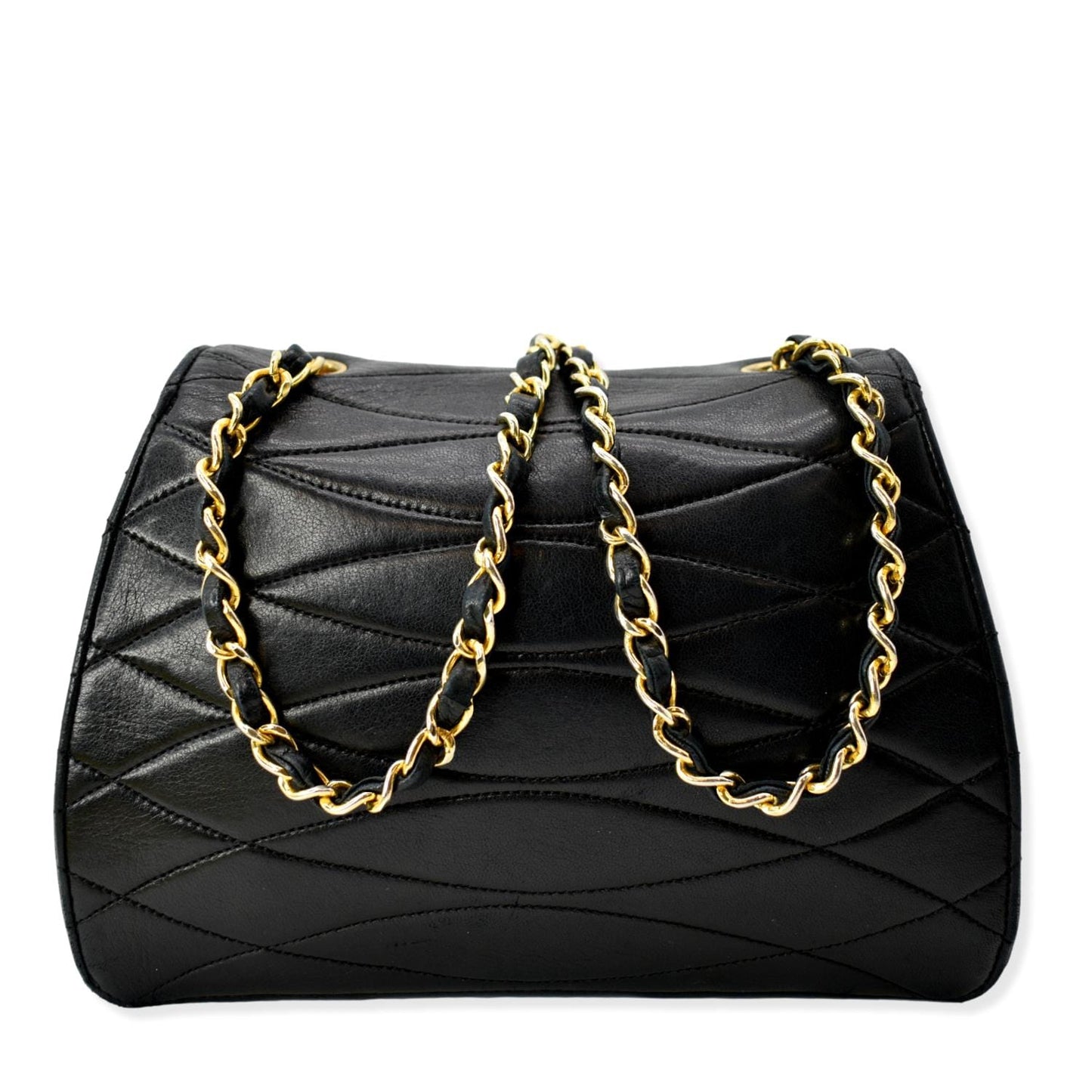 CHANEL Rare Wave GHW CC Flap Lambskin Shoulder Bag Black