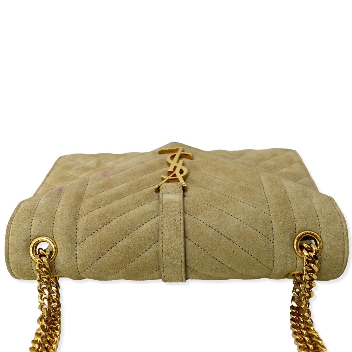 SAINT LAURENT Medium Envelope Matelasse Suede Crossbody Bag Beige