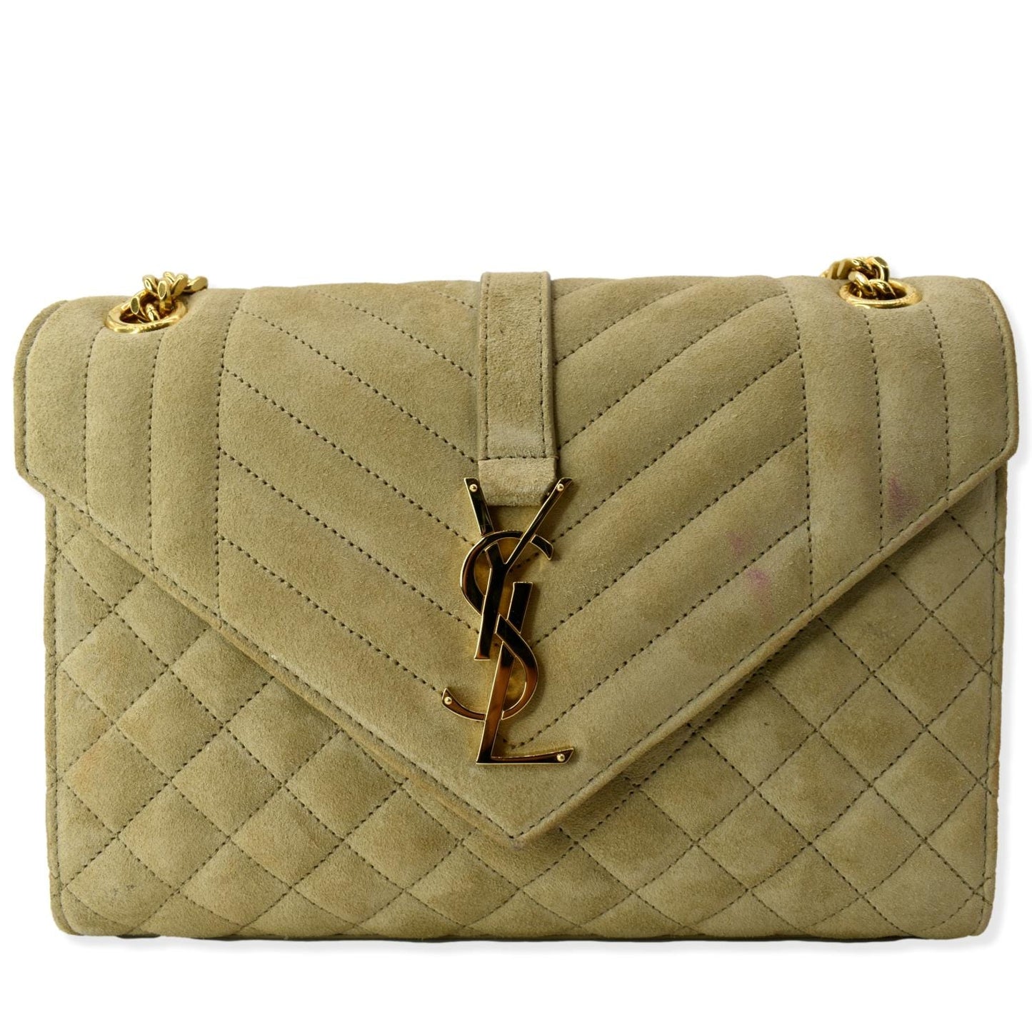 SAINT LAURENT Medium Envelope Matelasse Suede Crossbody Bag Beige