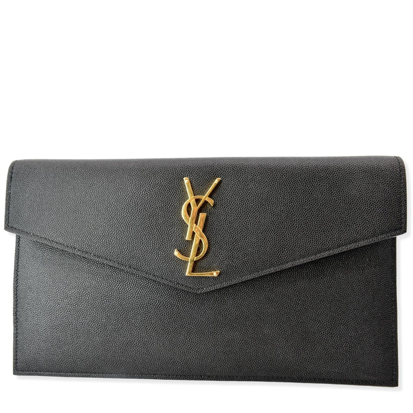 SAINT LAURENT Uptown Envelope Grain De Poudre Leather Clutch Black