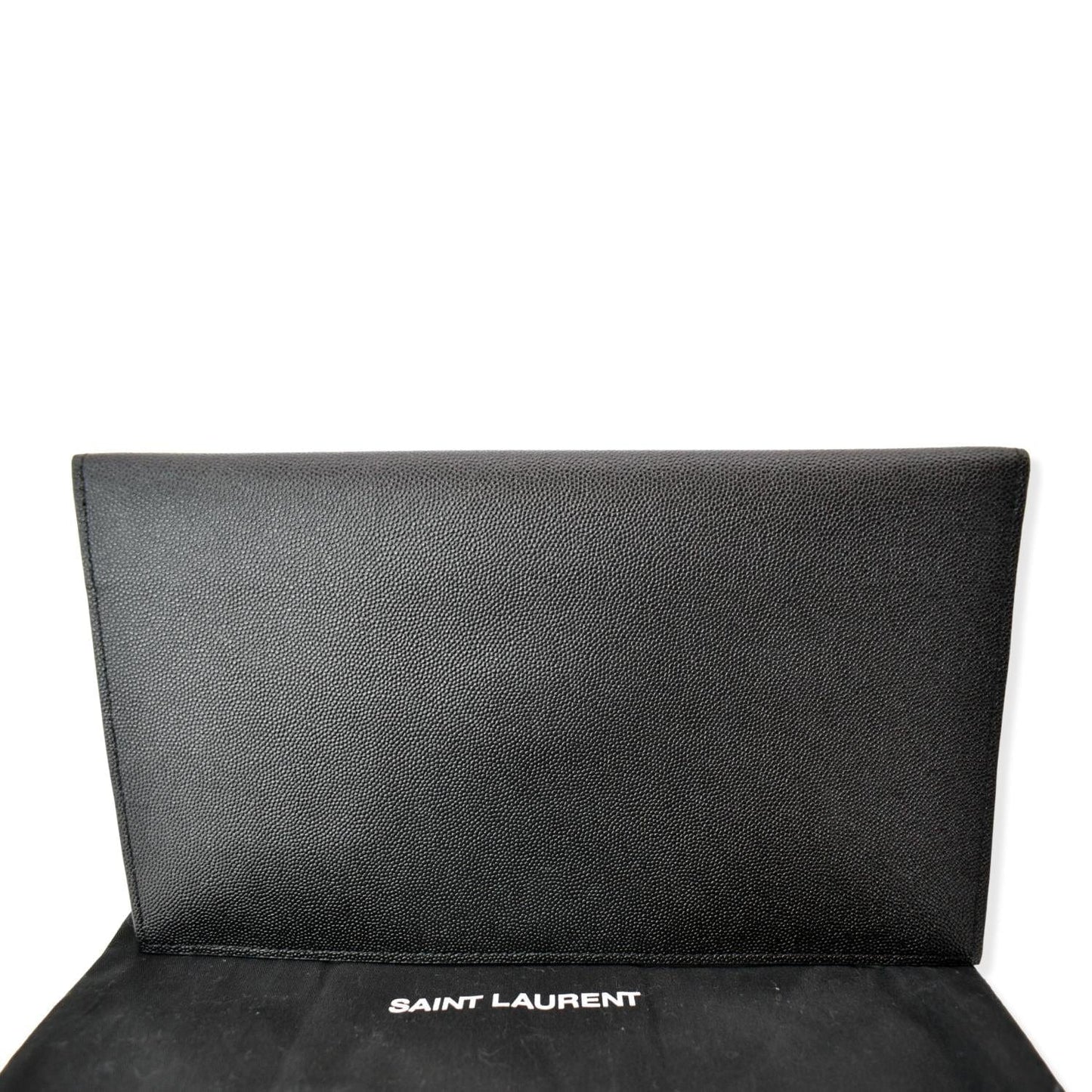 SAINT LAURENT Uptown Envelope Grain De Poudre Leather Clutch Black
