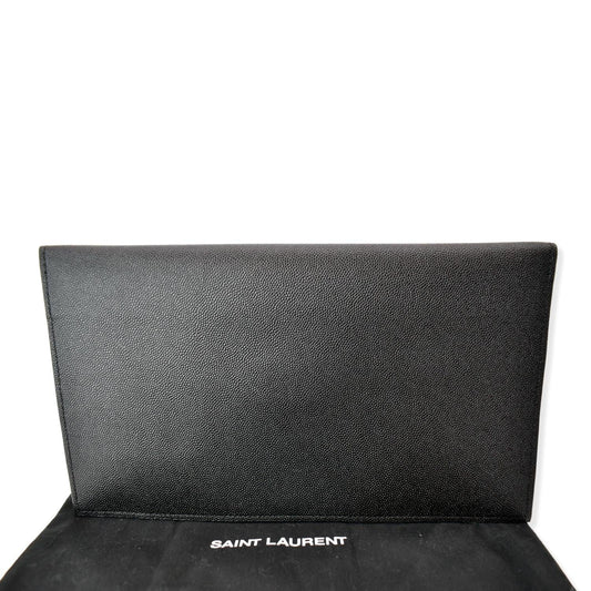 SAINT LAURENT Uptown Envelope Grain De Poudre Leather Clutch Black
