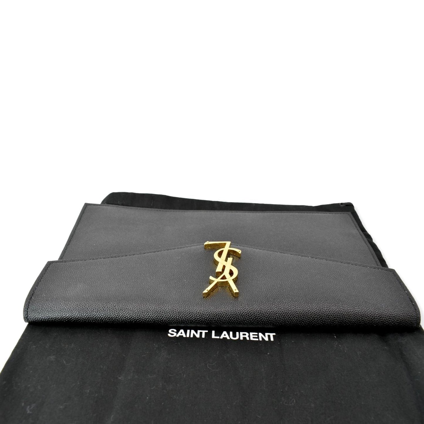 SAINT LAURENT Uptown Envelope Grain De Poudre Leather Clutch Black
