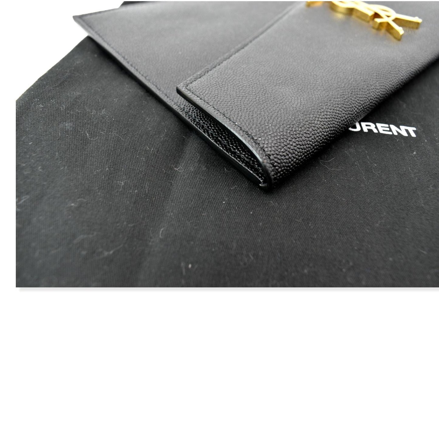 SAINT LAURENT Uptown Envelope Grain De Poudre Leather Clutch Black