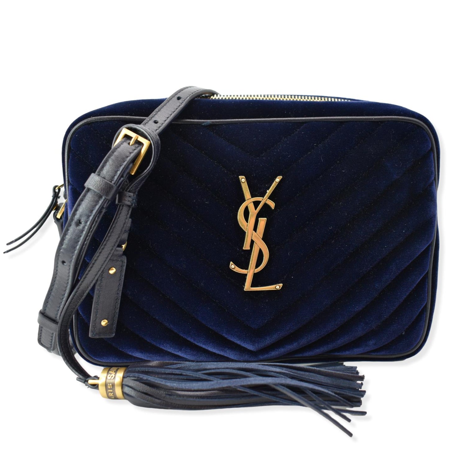 SAINT LAURENT Lou Velvet Camera Crossbody Bag Blue