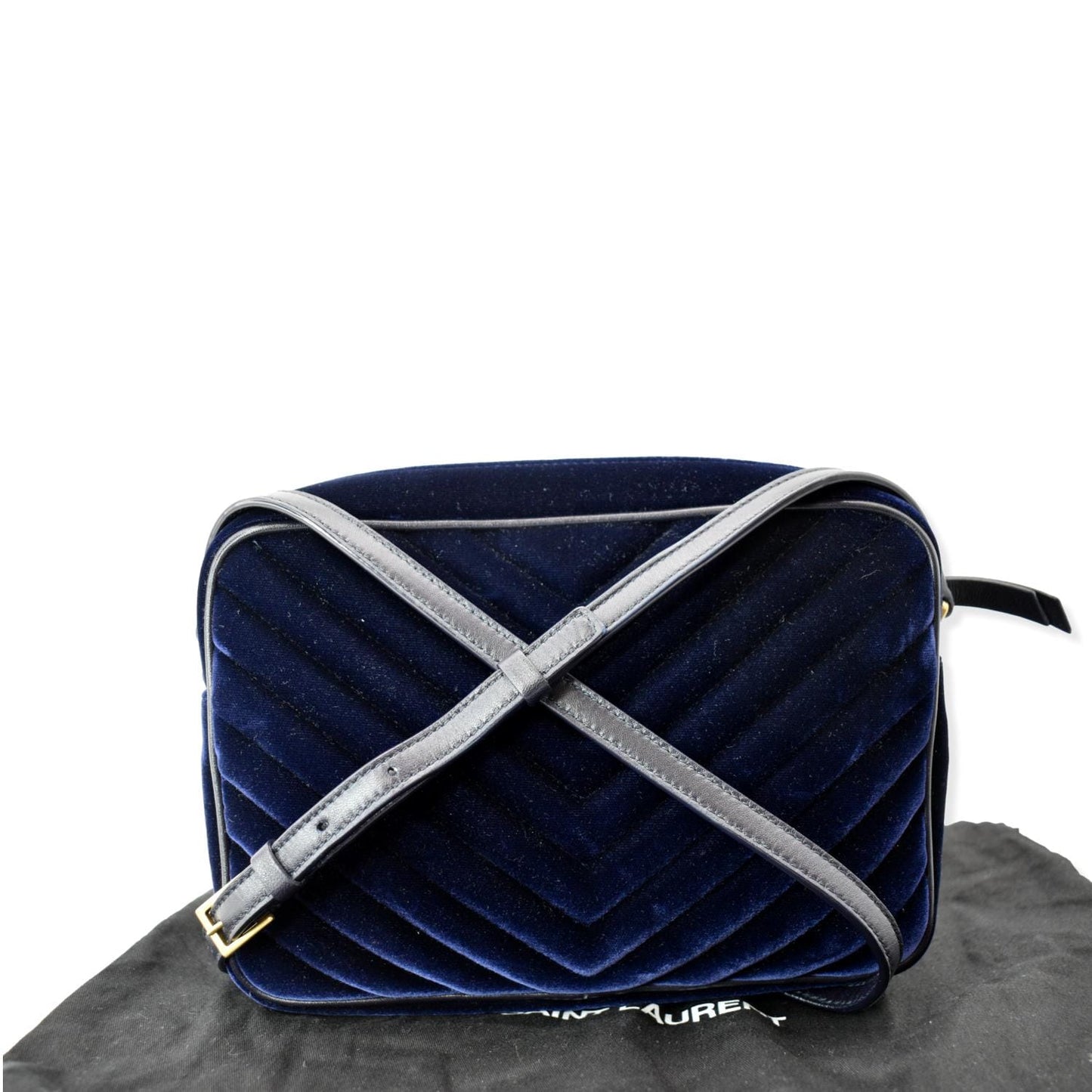 SAINT LAURENT Lou Velvet Camera Crossbody Bag Blue
