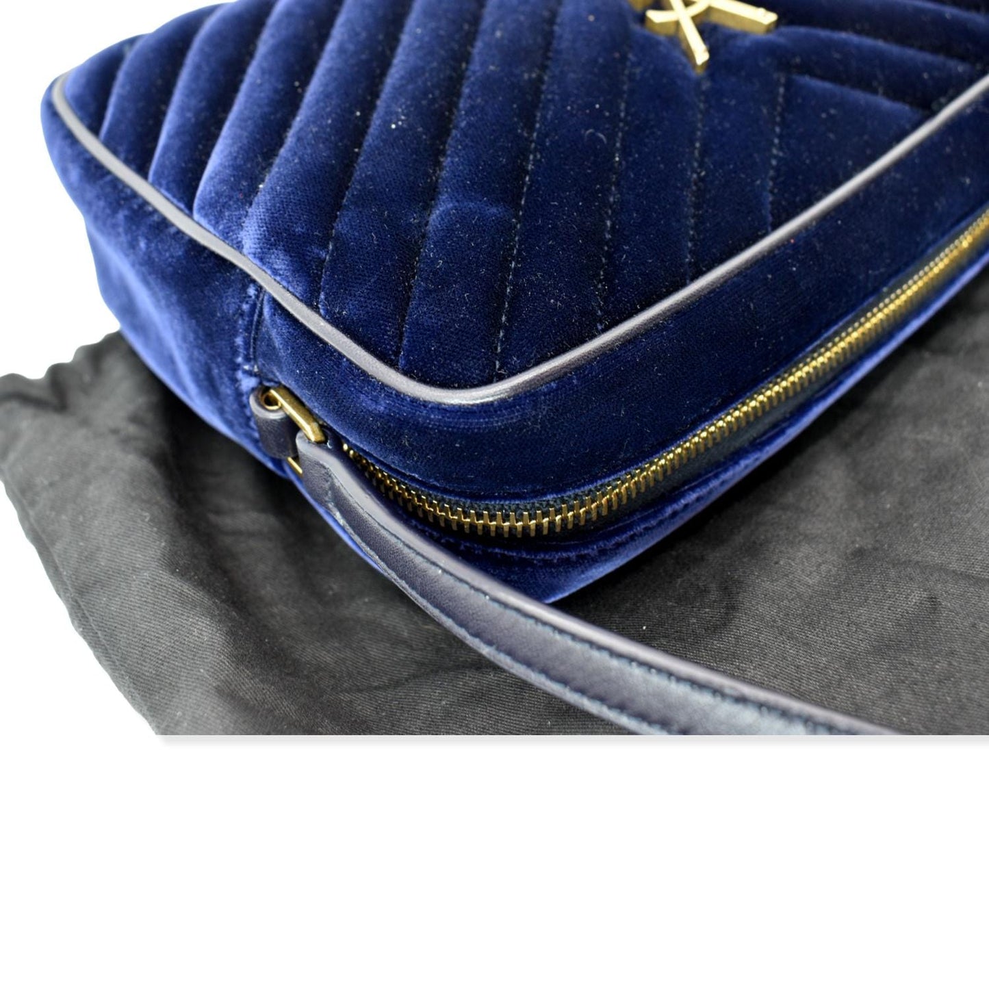 SAINT LAURENT Lou Velvet Camera Crossbody Bag Blue