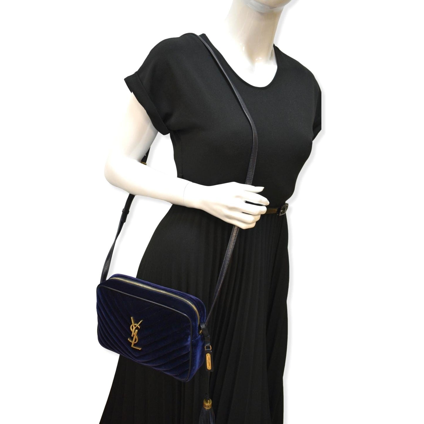 SAINT LAURENT Lou Velvet Camera Crossbody Bag Blue