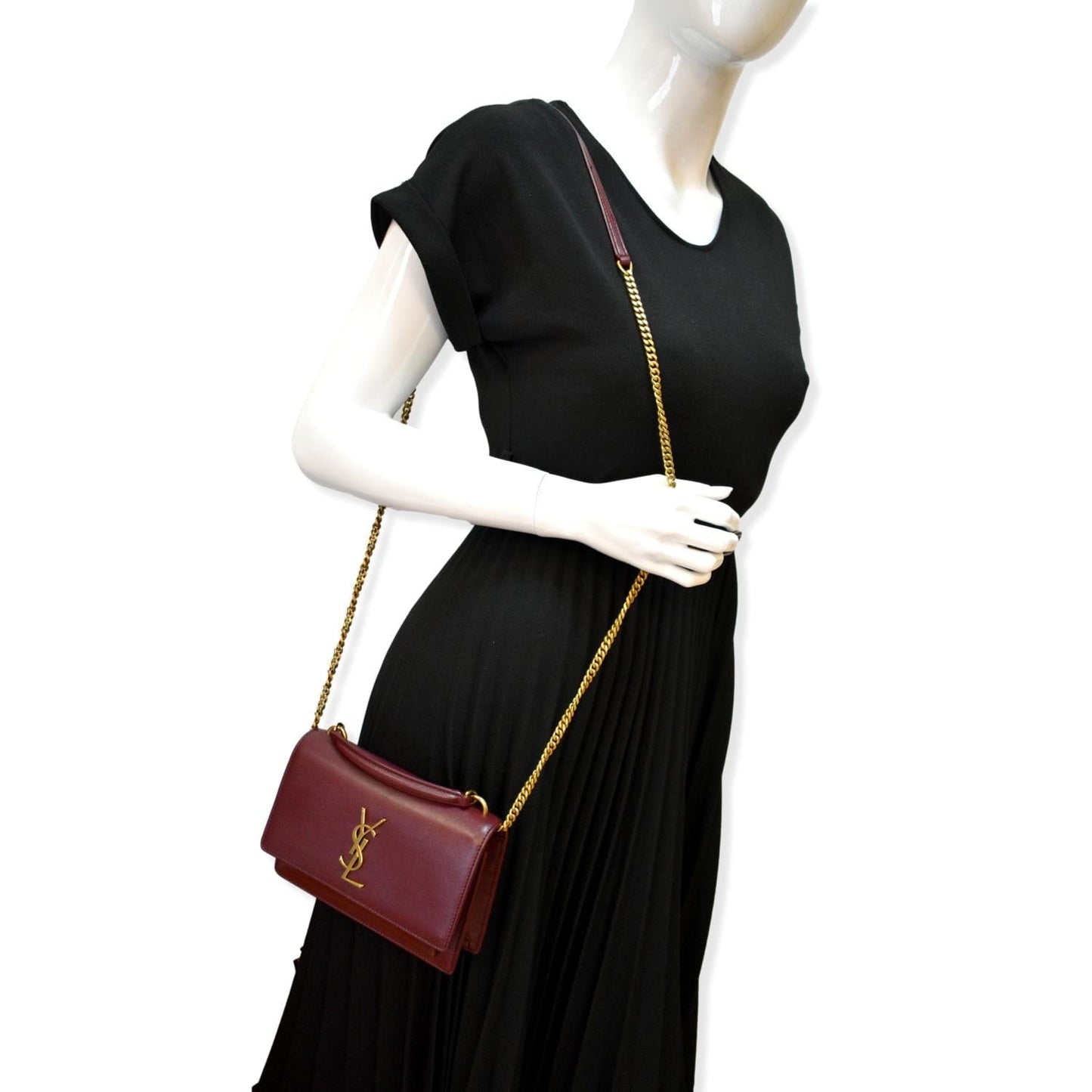 SAINT LAURENT Sunset Mini Leather Crossbody Bag Rouge Legion