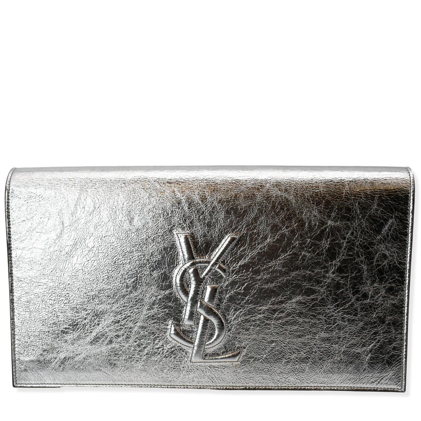 SAINT LAURENT Belle de Jour Leather Clutch Bag Silver