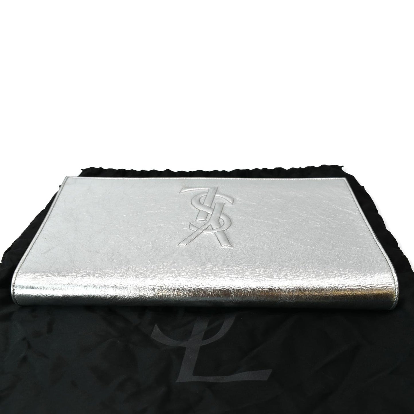SAINT LAURENT Belle de Jour Leather Clutch Bag Silver