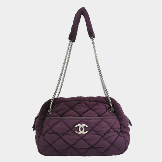 Chanel Nylon Bubble Striped Quilt Accordion Flap Bag Purple