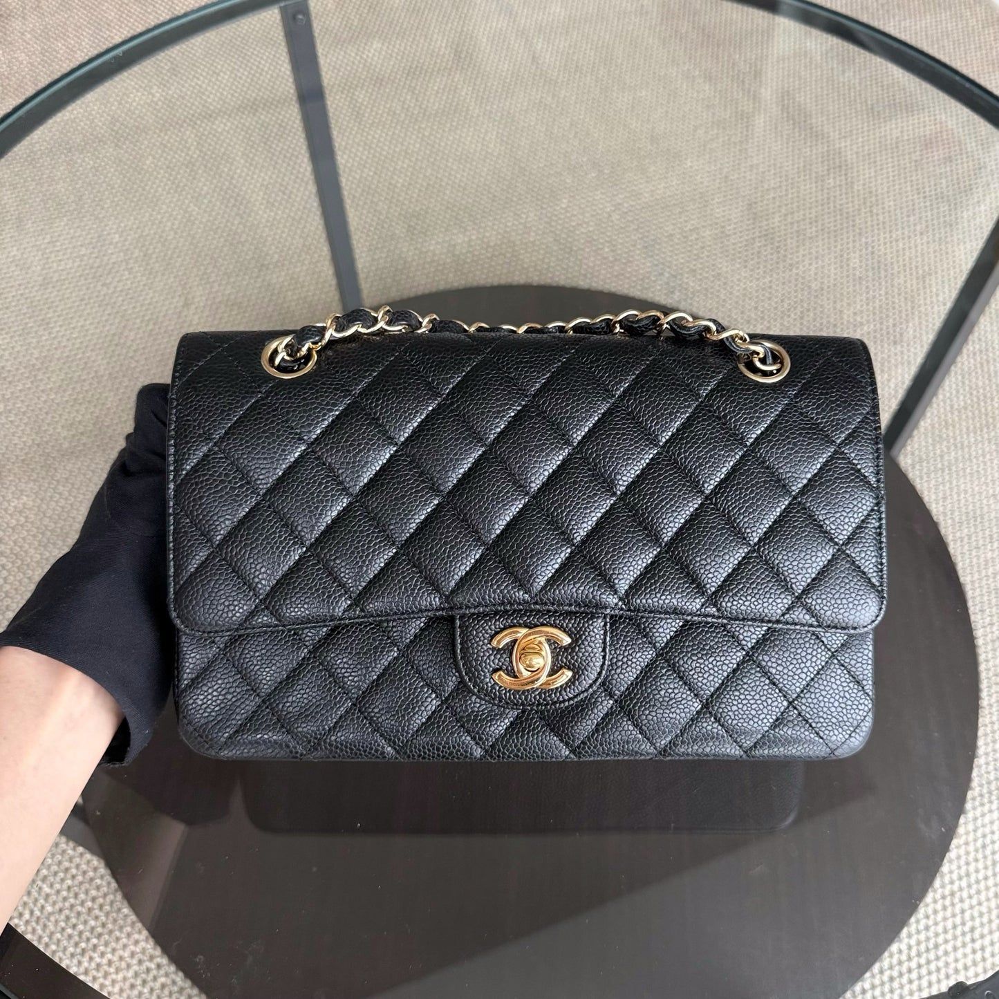 Chanel Classic Flap Medium - Caviar 25CM Quilted Black Gold Hardware Series 12