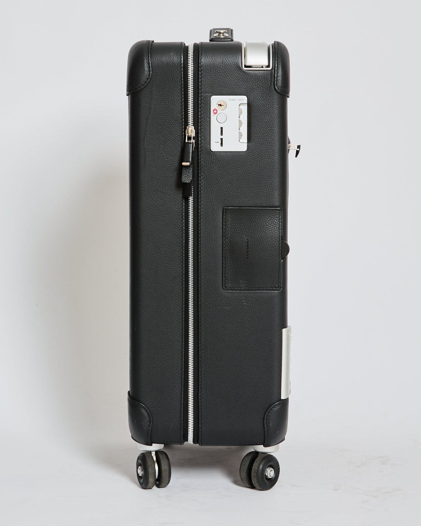 *HOT* Hermes Rolling Mobility Suitcase in Black with Black Clemence Leather Trim and Aluminium Hardware