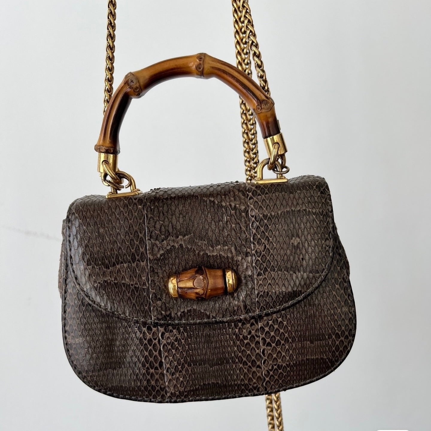 Gucci Bamboo 1947 Night Mini Python Evening Bag with Chain