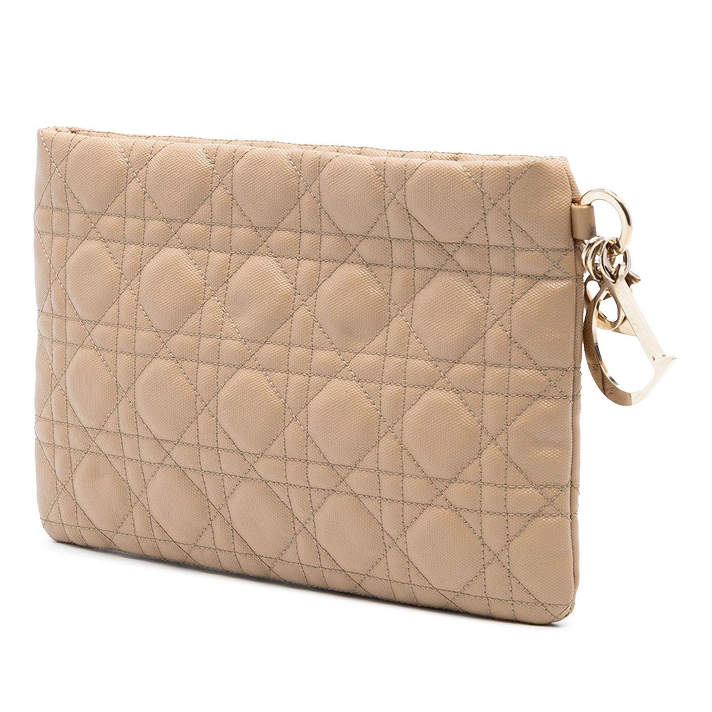 Beige Dior Coated Canvas Cannage Lady Dior Panarea Clutch