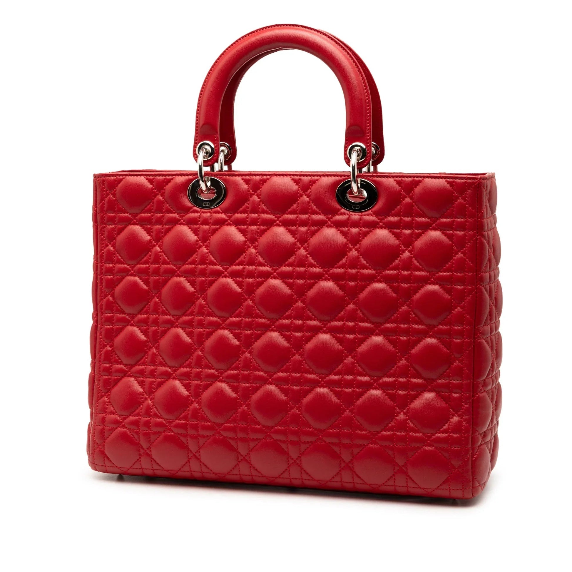 Red Dior Large Lambskin Cannage Lady Dior Satchel