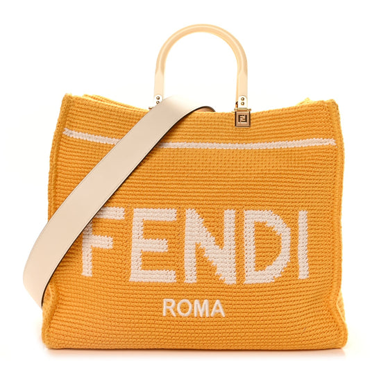 Fendi Crochet Vitello King Logo Plexiglass Medium Fendi Sunshine Shopper Tote Mimosa Panna