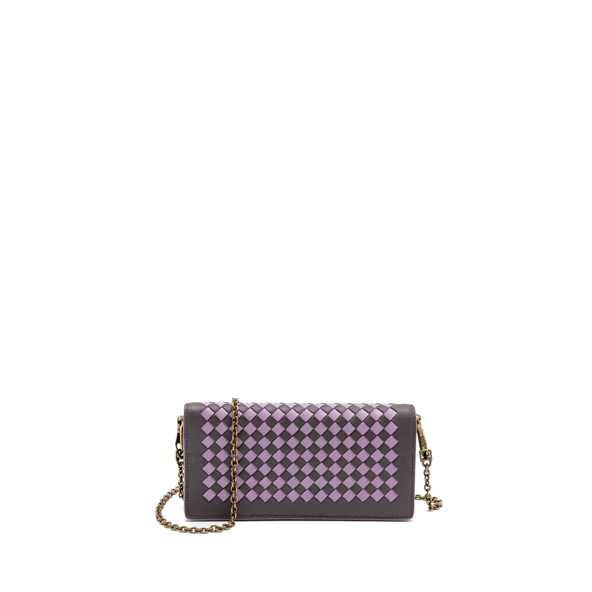 Bottega Veneta Intrecciato Wallet On Chain Leather Purple/Grey