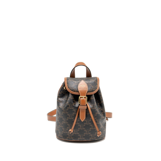 Celine Mini Backpack Folco Triomphe Canvas/Calfskin Tan