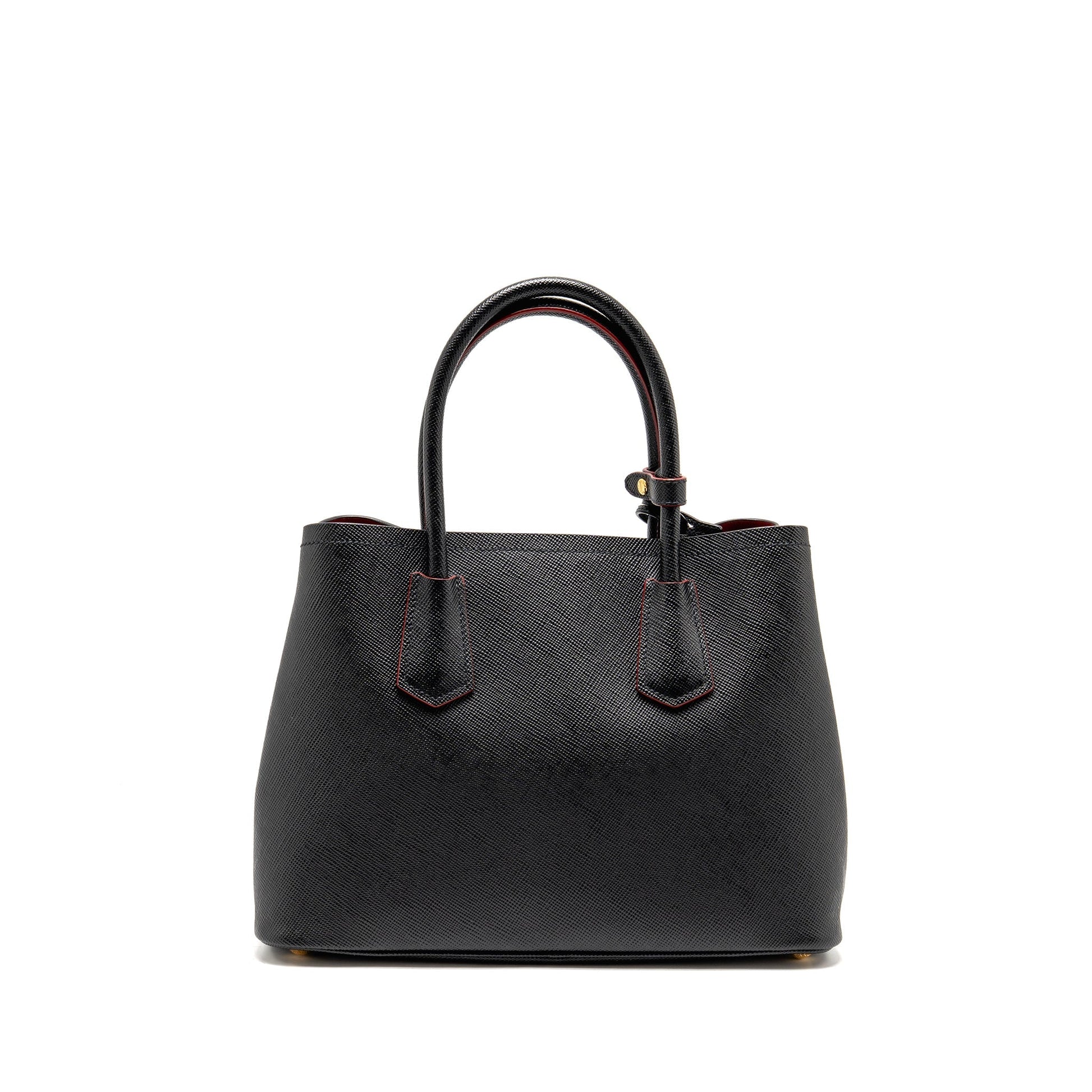 Prada Medium Saffiano Cuir Tote Purse Leather Black/Fuoco