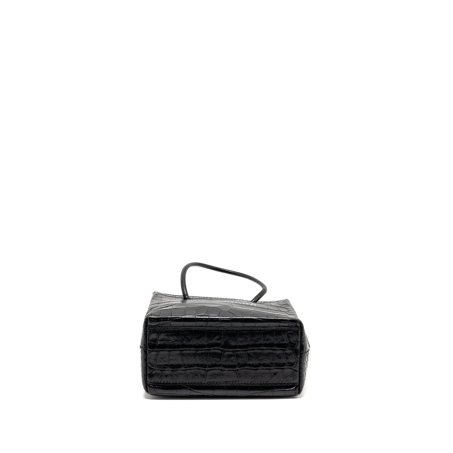 Balenciaga Shopping Tote Purse Crocodile-Embossed Calfskin Black