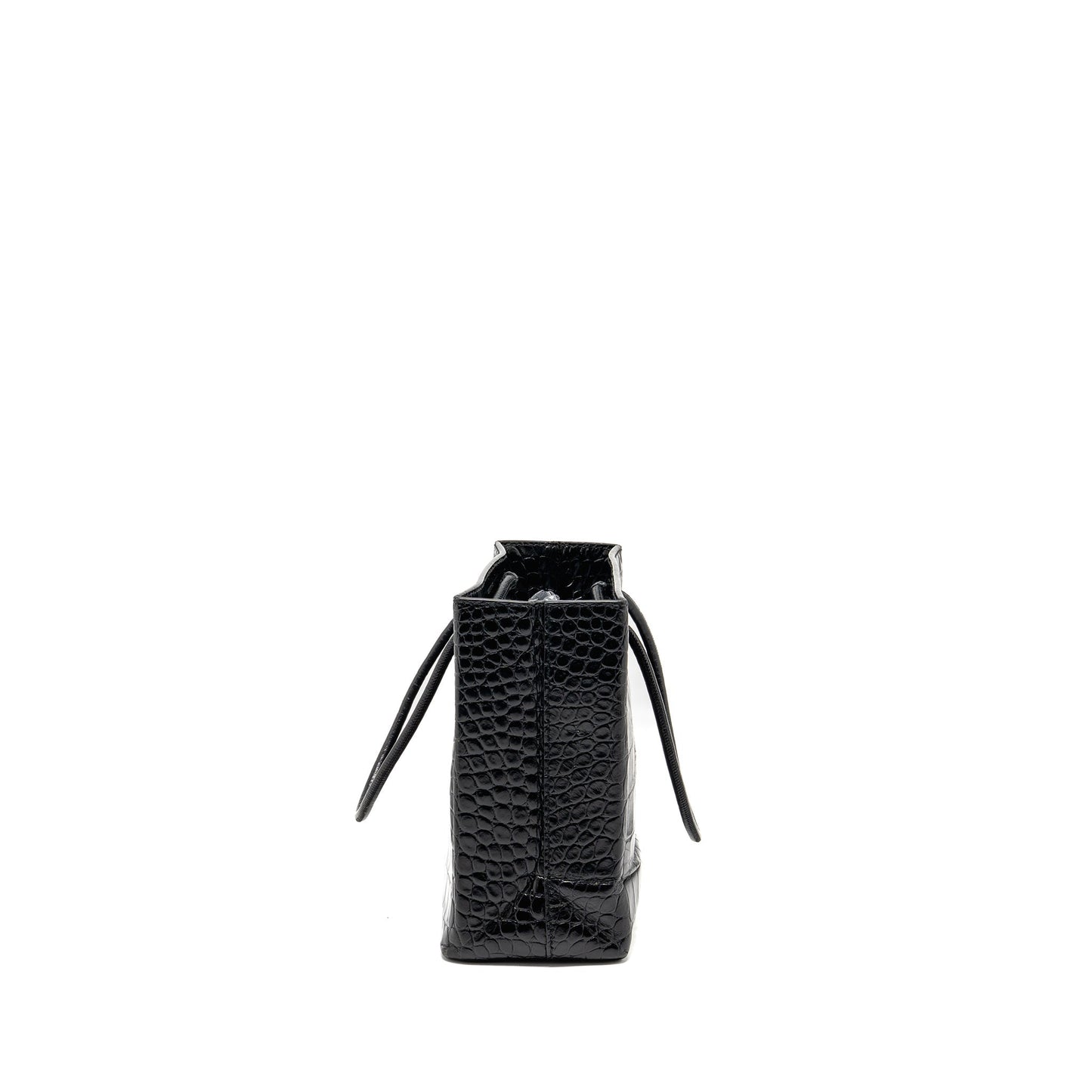 Balenciaga Shopping Tote Purse Crocodile-Embossed Calfskin Black