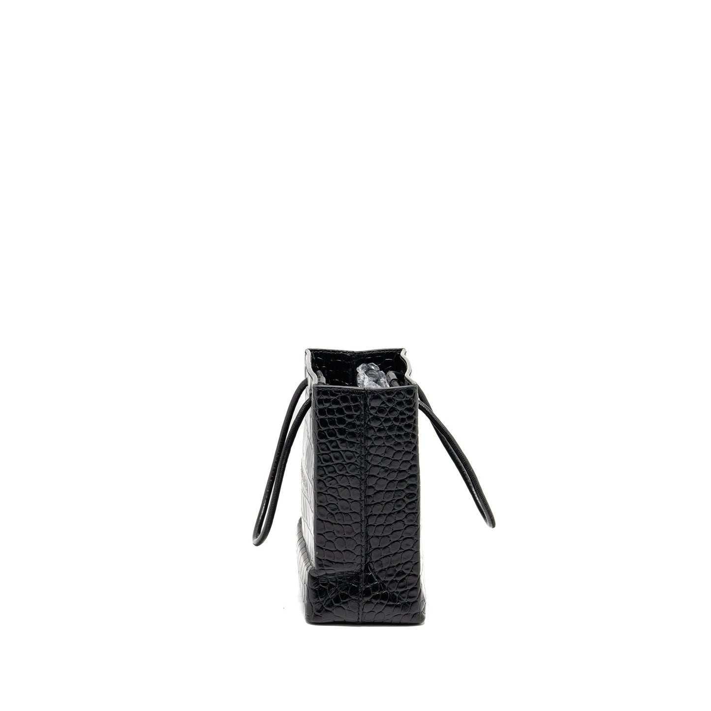 Balenciaga Shopping Tote Purse Crocodile-Embossed Calfskin Black