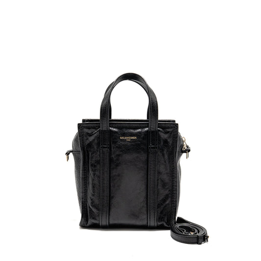 Balenciaga Bazar Mini Shopper/Tote Purse Crackled Calfskin Black