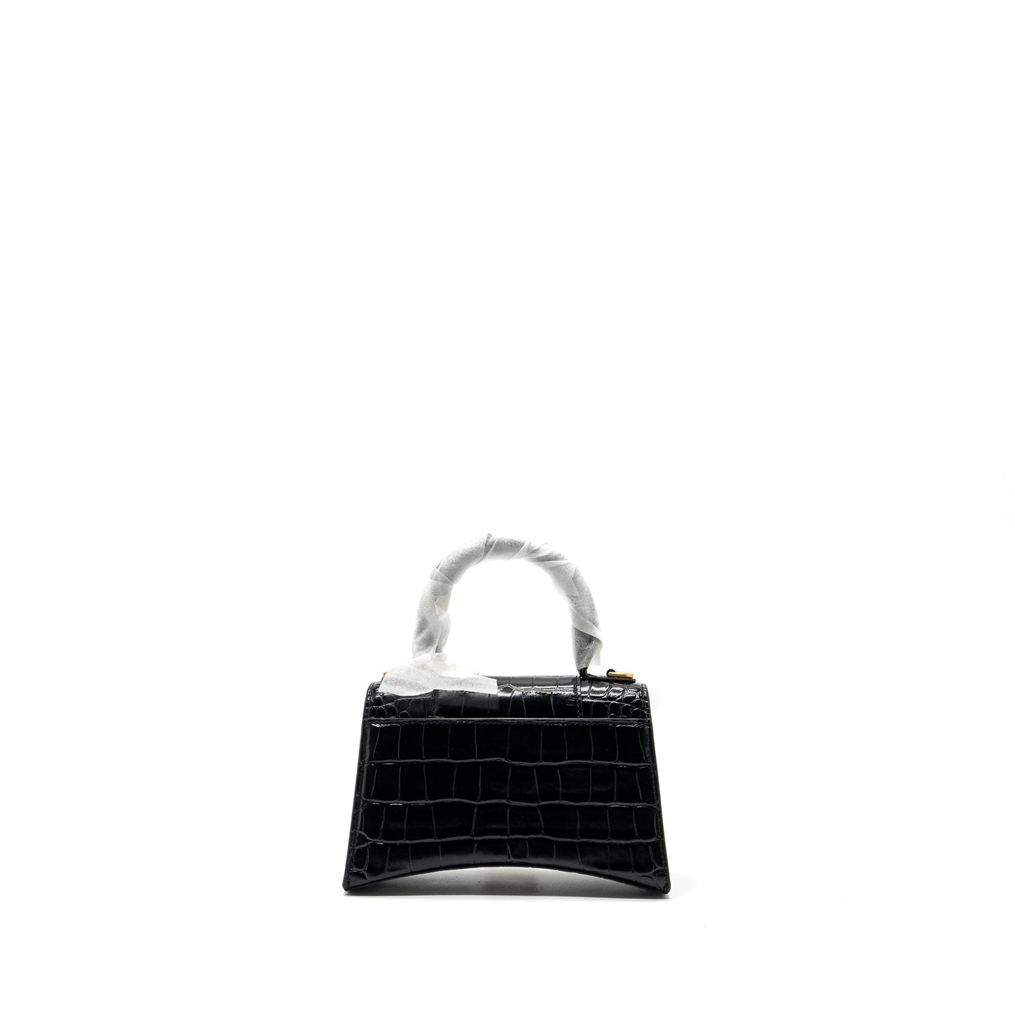Balenciaga Hourglass Handbag Crocodile Embossed Black