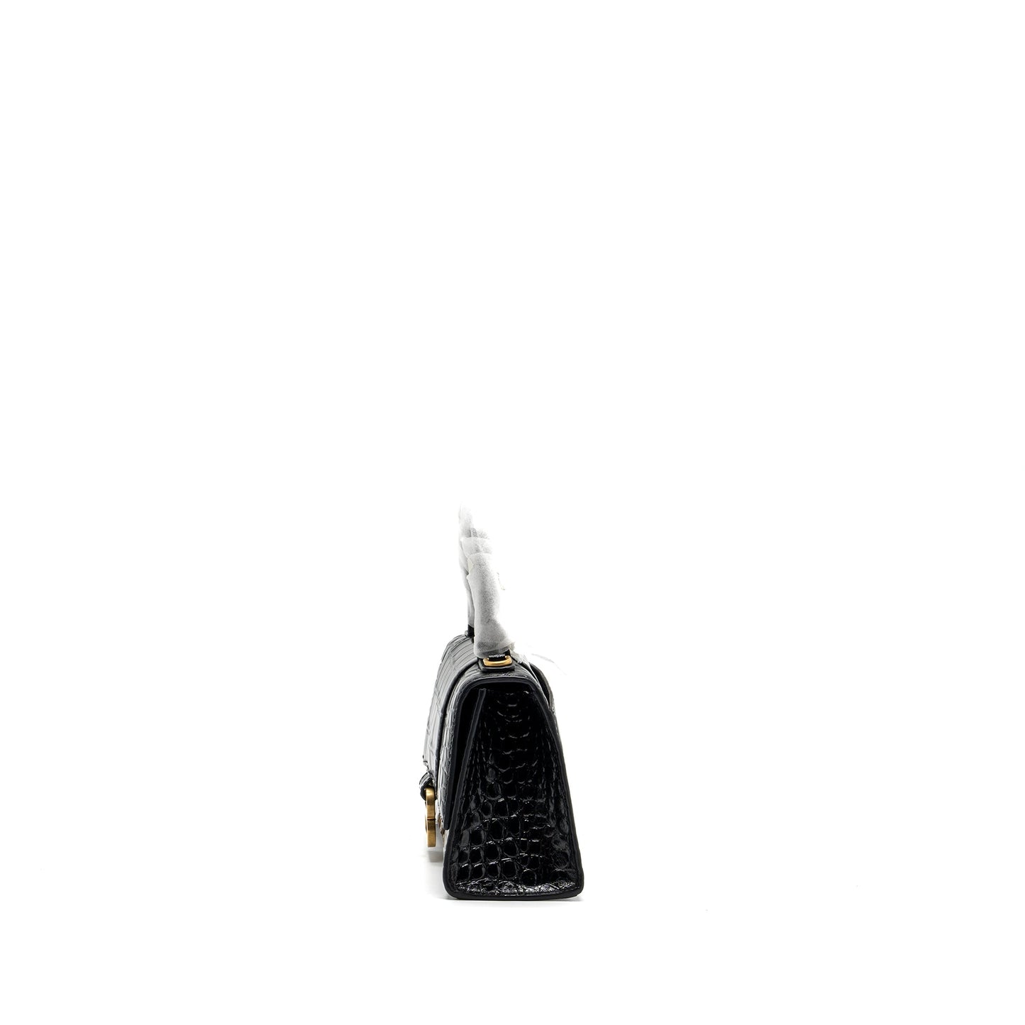 Balenciaga Hourglass Handbag Crocodile Embossed Black