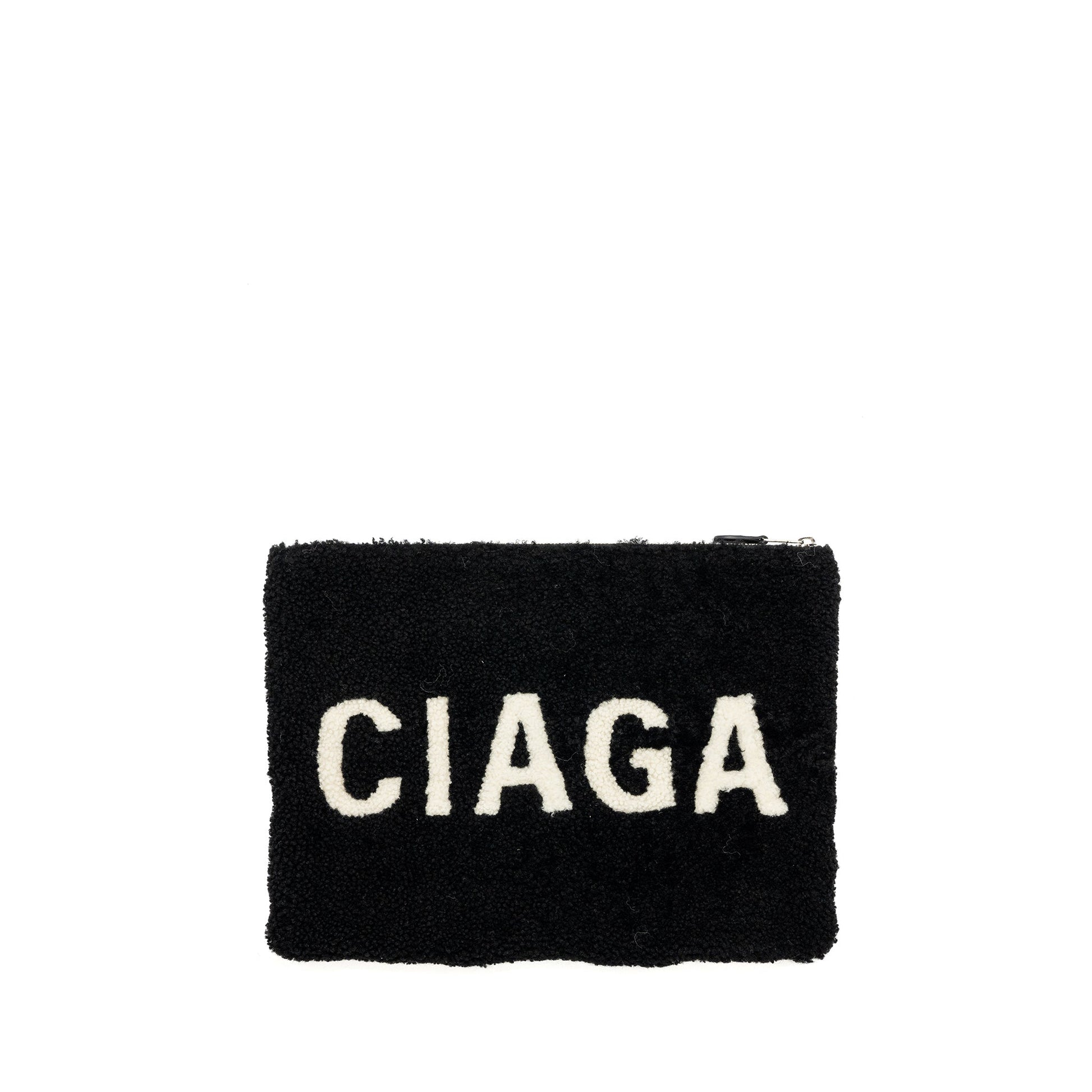 Balenciaga zip pouch clutch shearling black/ white SHW