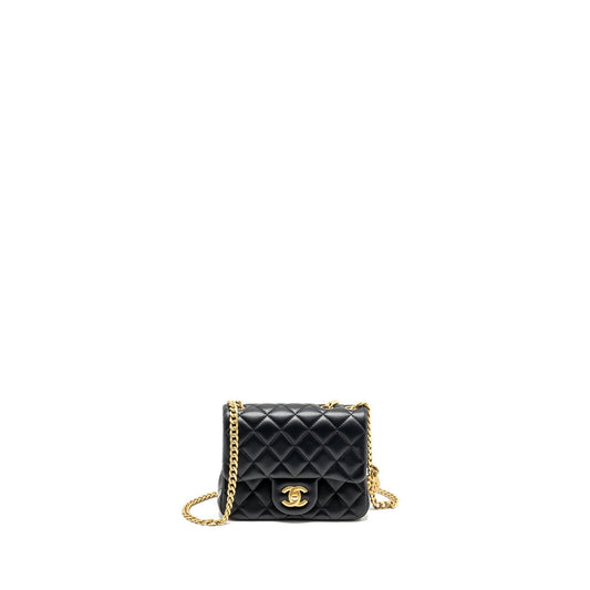 Chanel Camellia Adjustable Chain Mini Square Flap bag Lambskin black GHW microchip