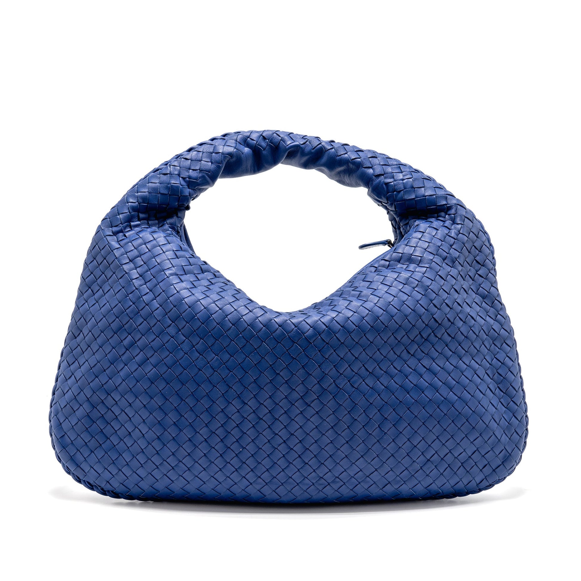 Bottega Veneta Intercciato Hobo Purse Lambskin Dark Blue