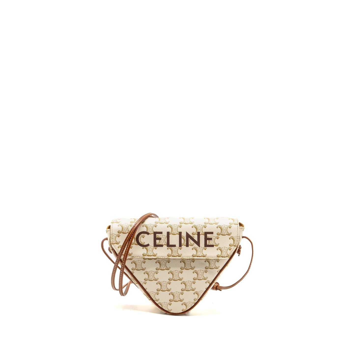 Luxury CELINE Triangle Shoulder Bag Triomphe Canvas White/Tan