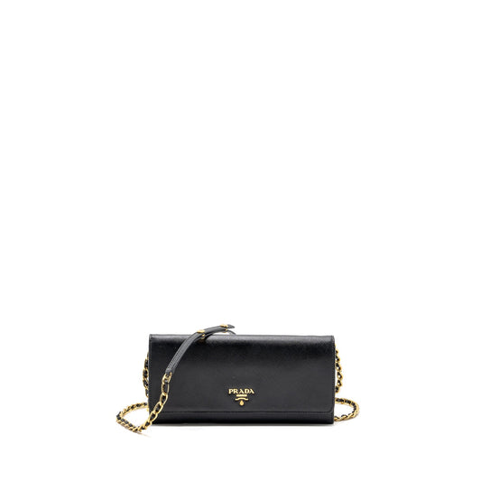 Prada long wallet with chain saffiano black GHW