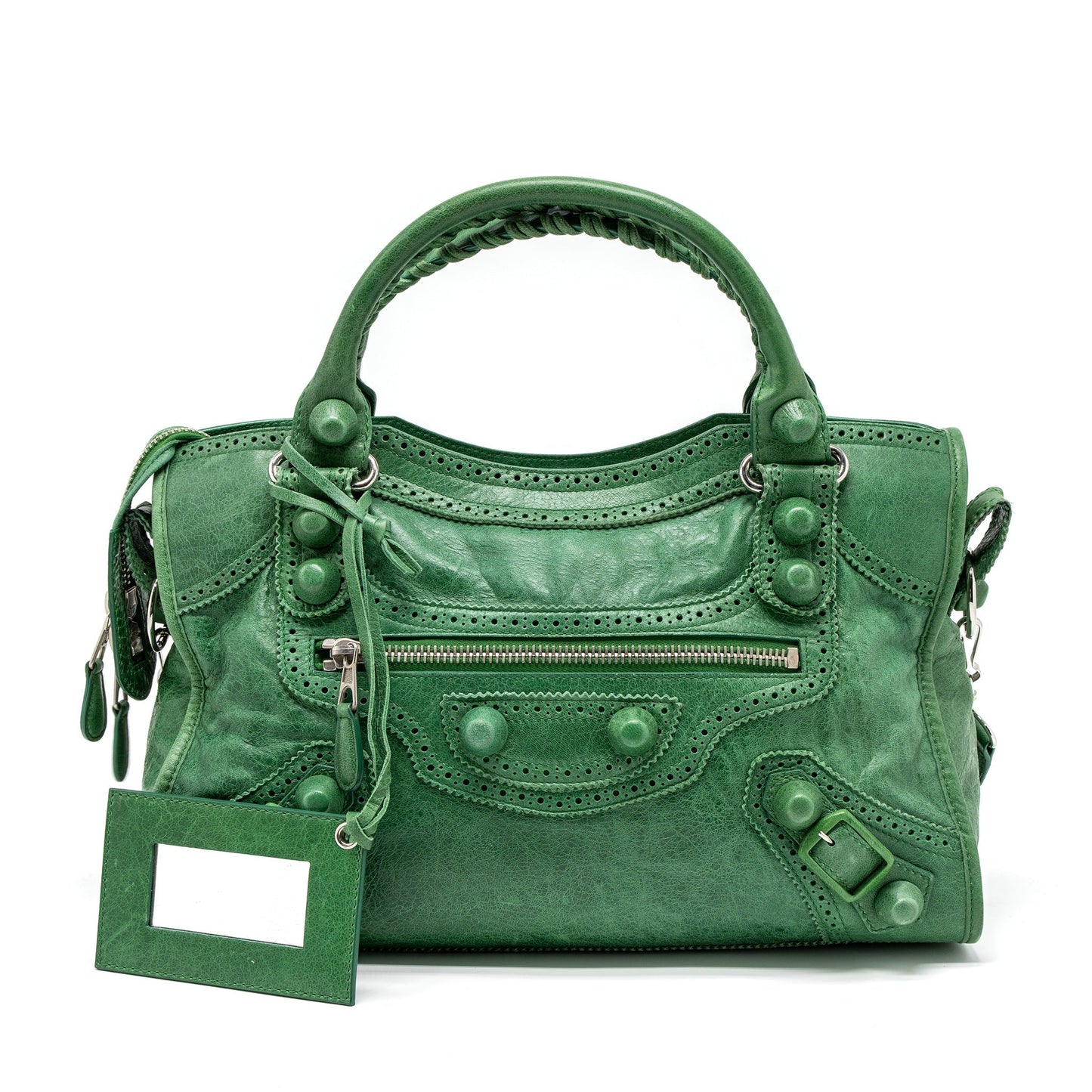 Balenciaga Lace City Purse Leather Green