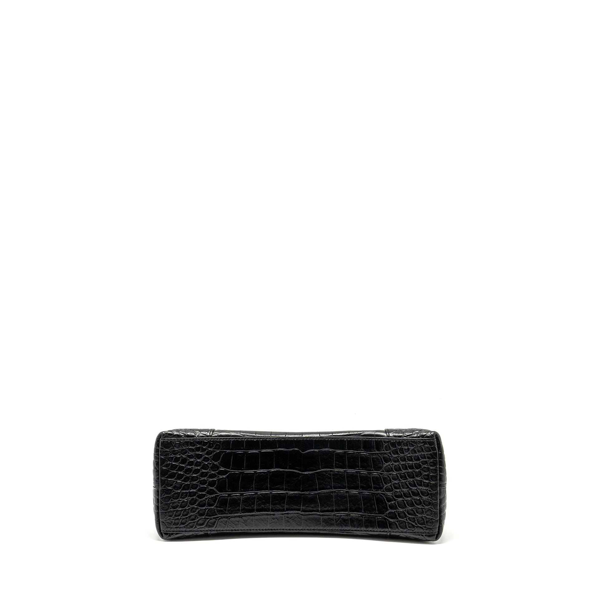 Balenciaga Limited Edition Downtown Small Shoulder Bag Croc-Embossed Calfskin Black with Black Hardware