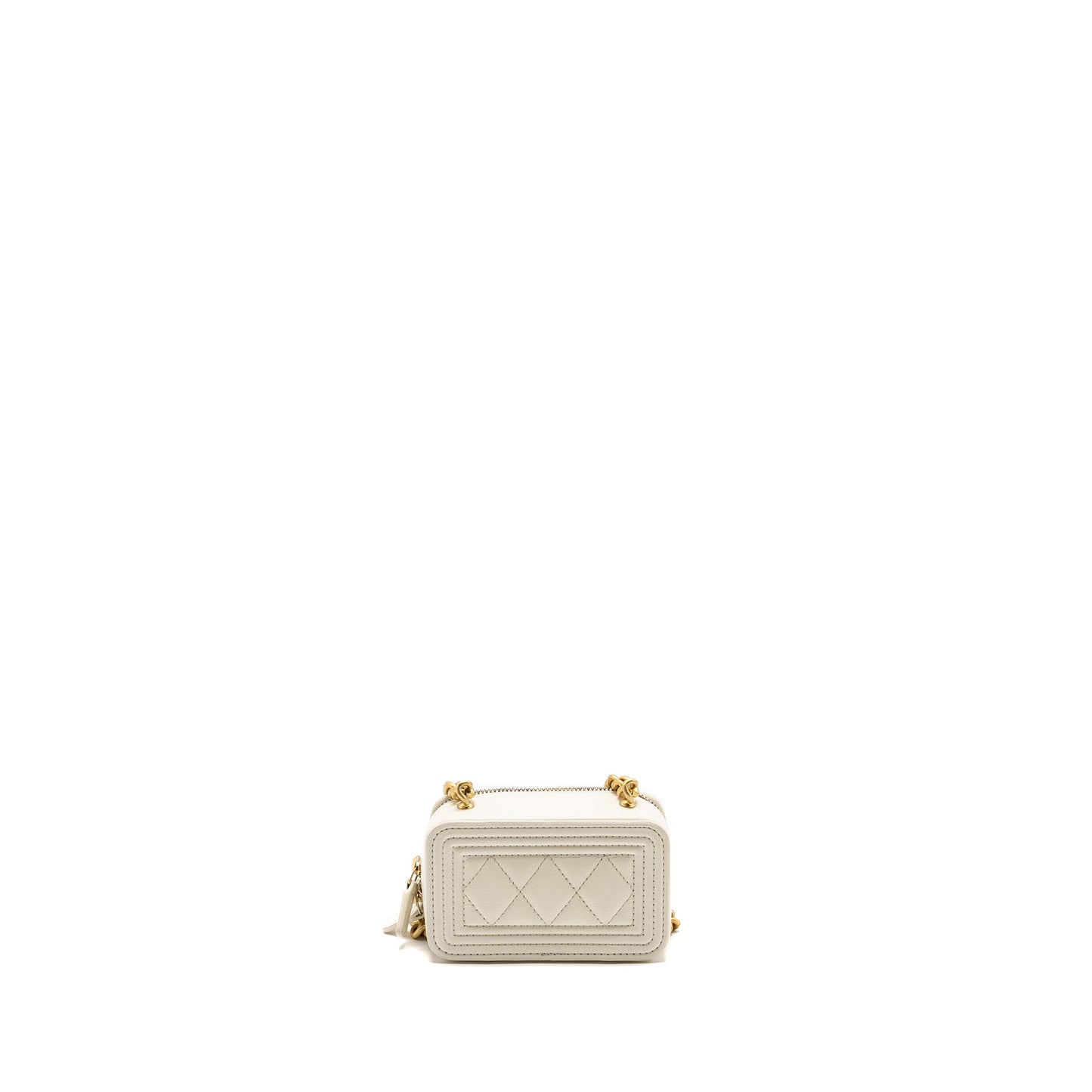 Chanel Boy Chain Clutch Caviar White GHW Microchip