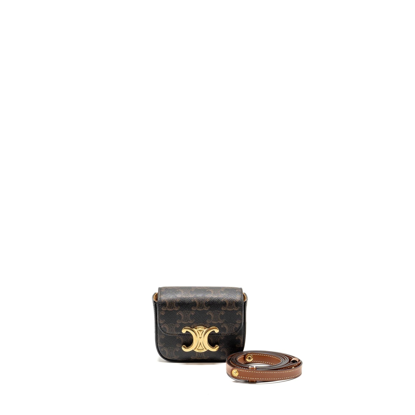 Luxury CELINE Mini Claud bag triomphe canvas / calfskin tan GHW